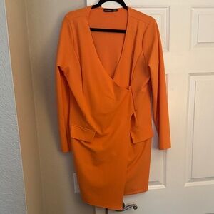 Boohoo Plus Orange Long Sleeve Dress
